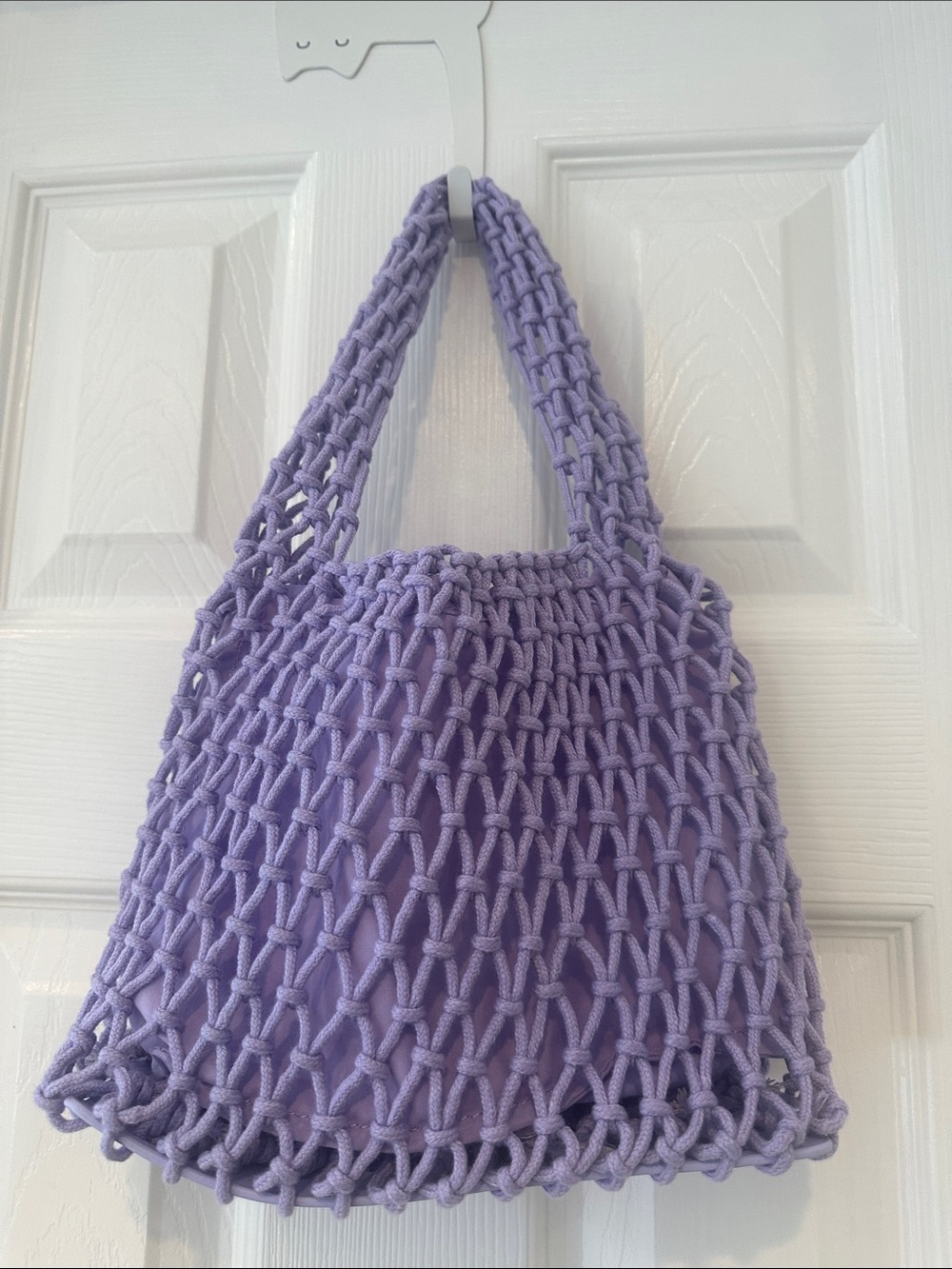 New! Lavender Crochet Tote Bag with Inner Lining